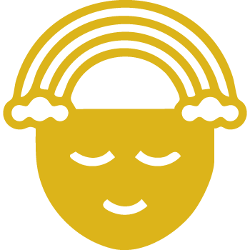Yellow icon of a face with a rainbow above the head, symbolizing dreams and mindfulness.