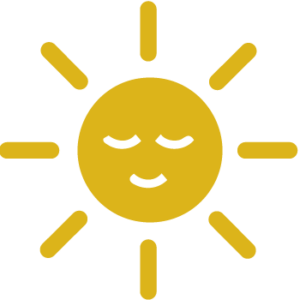 Yellow icon of a round face with rays emanating like a sun, symbolizing mental benefits.