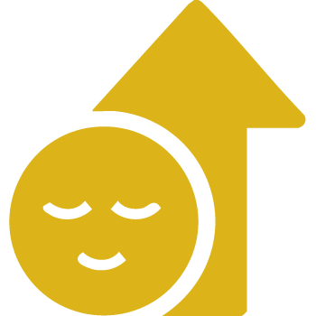 Yellow icon of a smiling face with an upward arrow behind it, representing positive results.