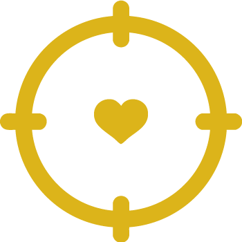 Yellow icon of a target with a heart at the center, representing setting intentions.