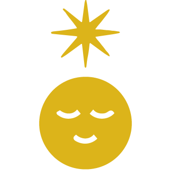 Yellow icon of a serene face with a star above the head, symbolizing mental clarity, strength, and self-control.